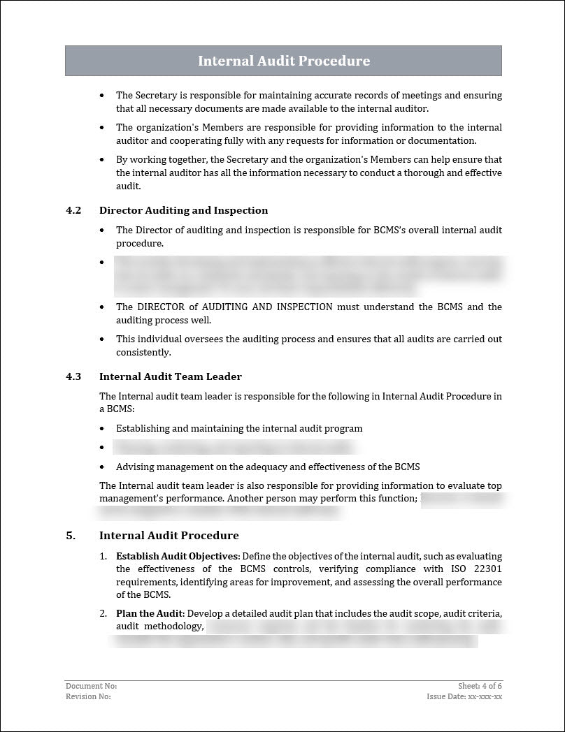 ISO 22301 Internal Audit Procedure Template