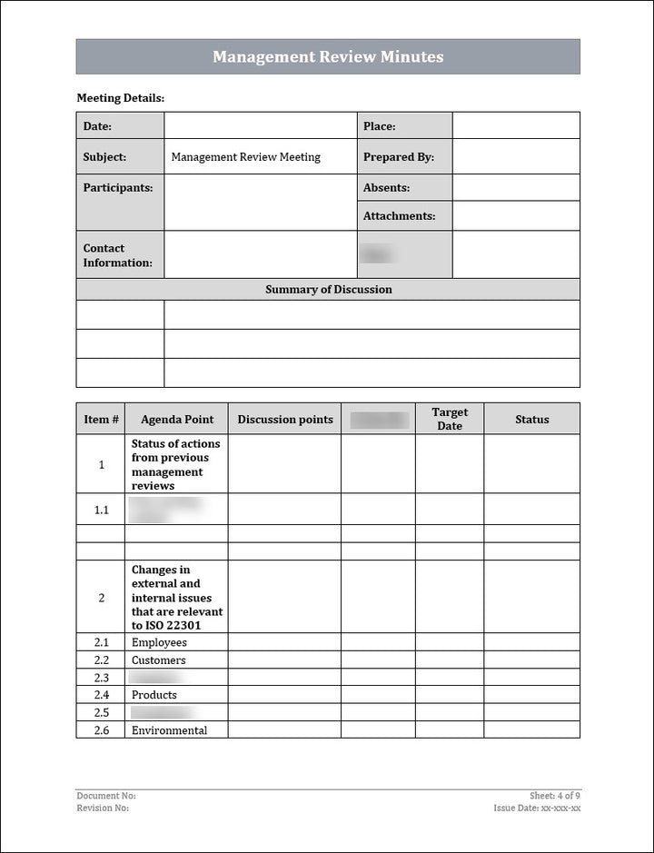 ISO 22301 Management Review Minutes 