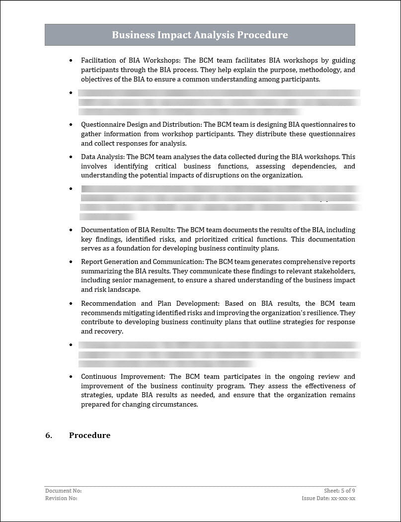 ISO 22301 Business Impact Analysis Procedure