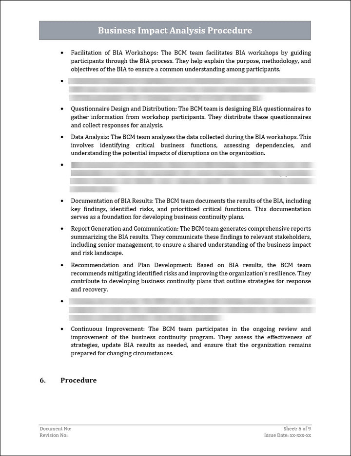 ISO 22301 Business Impact Analysis Procedure