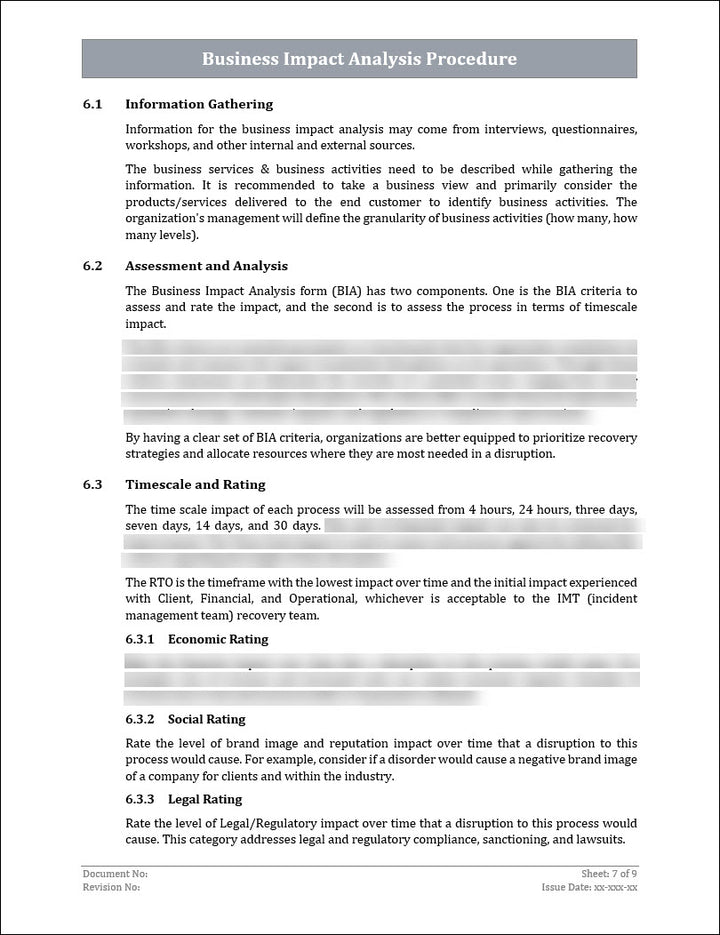 ISO 22301 Business Impact Analysis Procedure