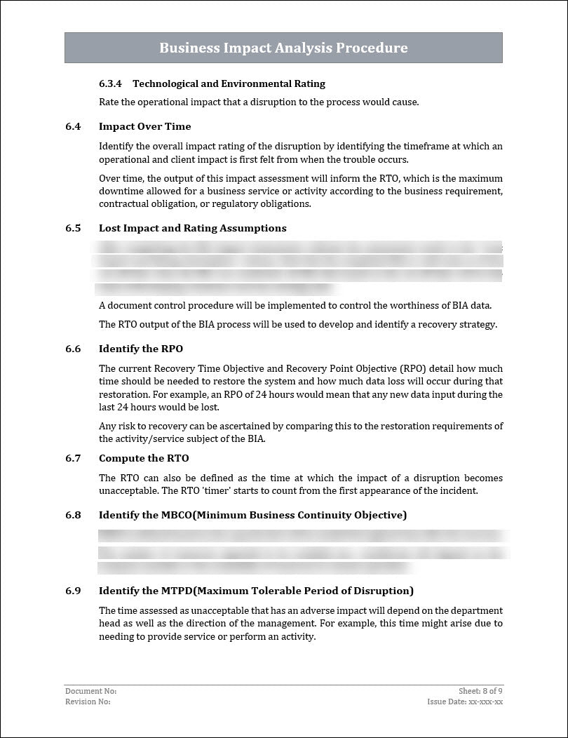 ISO 22301 Business Impact Analysis Procedure