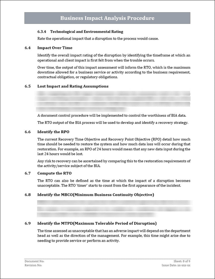 ISO 22301 Business Impact Analysis Procedure