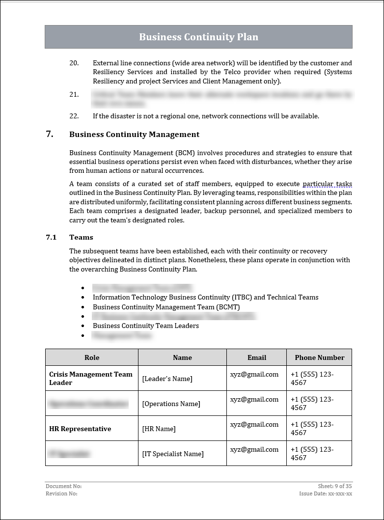 ISO 22301 Business Continuity Plan and Procedure Template