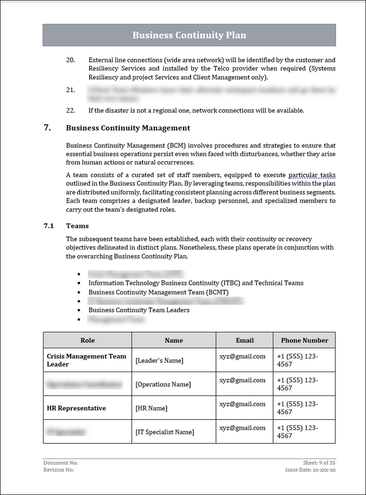 ISO 22301 Business Continuity Plan and Procedure Template