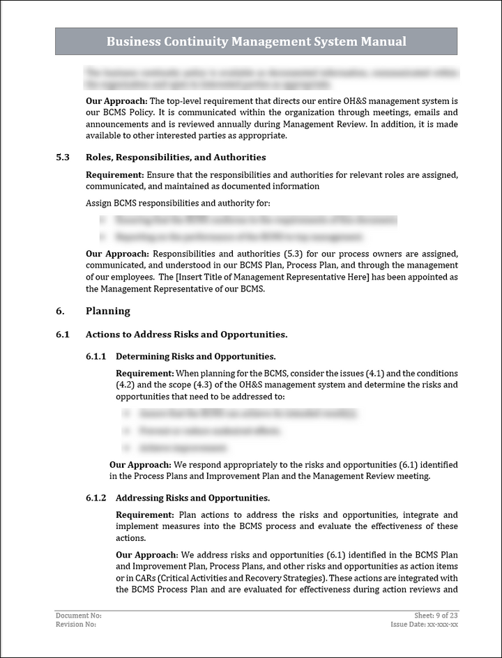 ISO 22301 Business Continuity Management System Manual Template