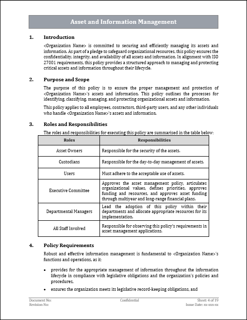 ISO 27001 Asset Management Policy 