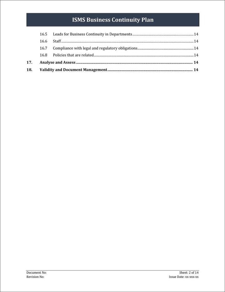 ISO 27001:2022 - Business Continuity Plan Template