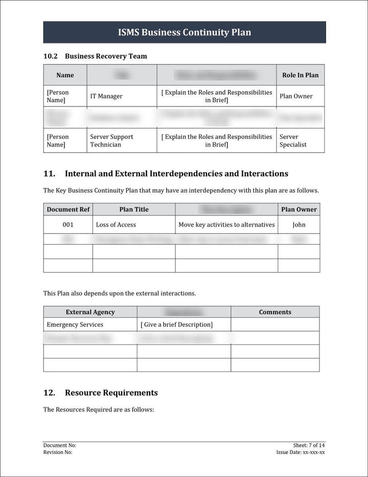 ISO 27001:2022 - Business Continuity Plan Template