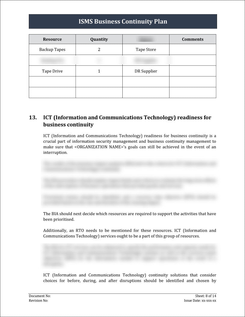 ISO 27001:2022 - Business Continuity Plan Template