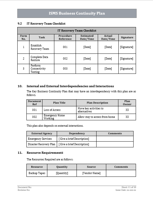 ISO 27001 Business Continuity Plan Template