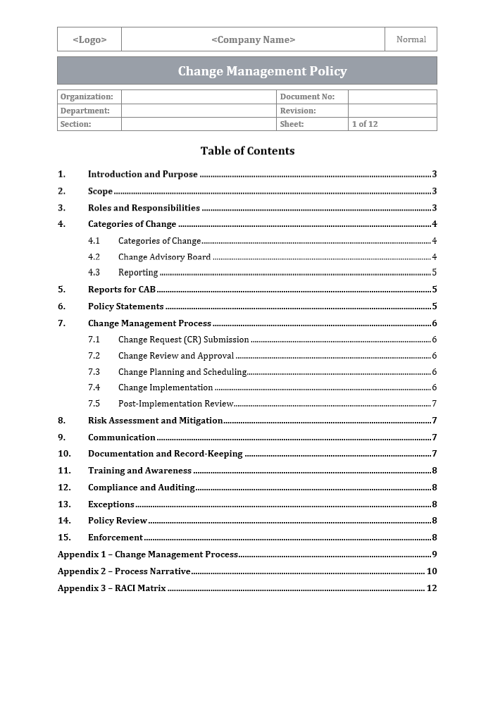 ISO 27001 - Change Management Policy Template