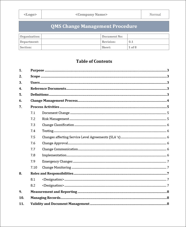 ISO 9001 QMS Change Management Procedure | ISO Management of Change