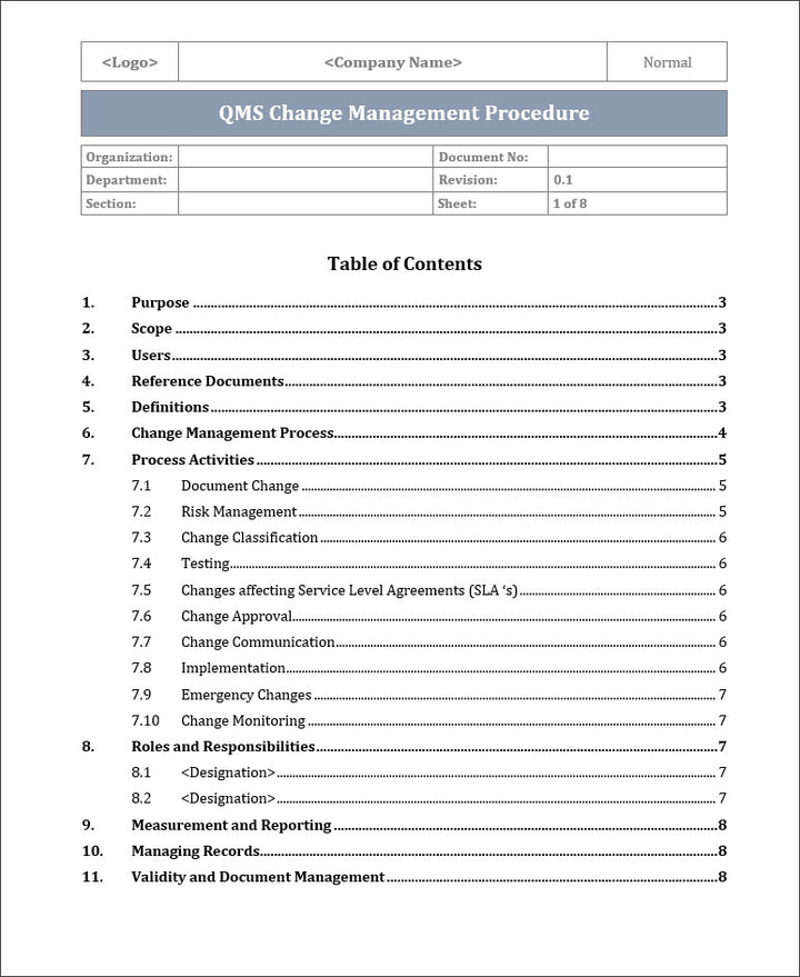 ISO 9001 QMS Change Management Procedure | ISO Management of Change