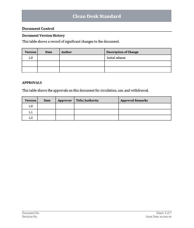 ISO 27001 - Clean Desk Standard Policy Template