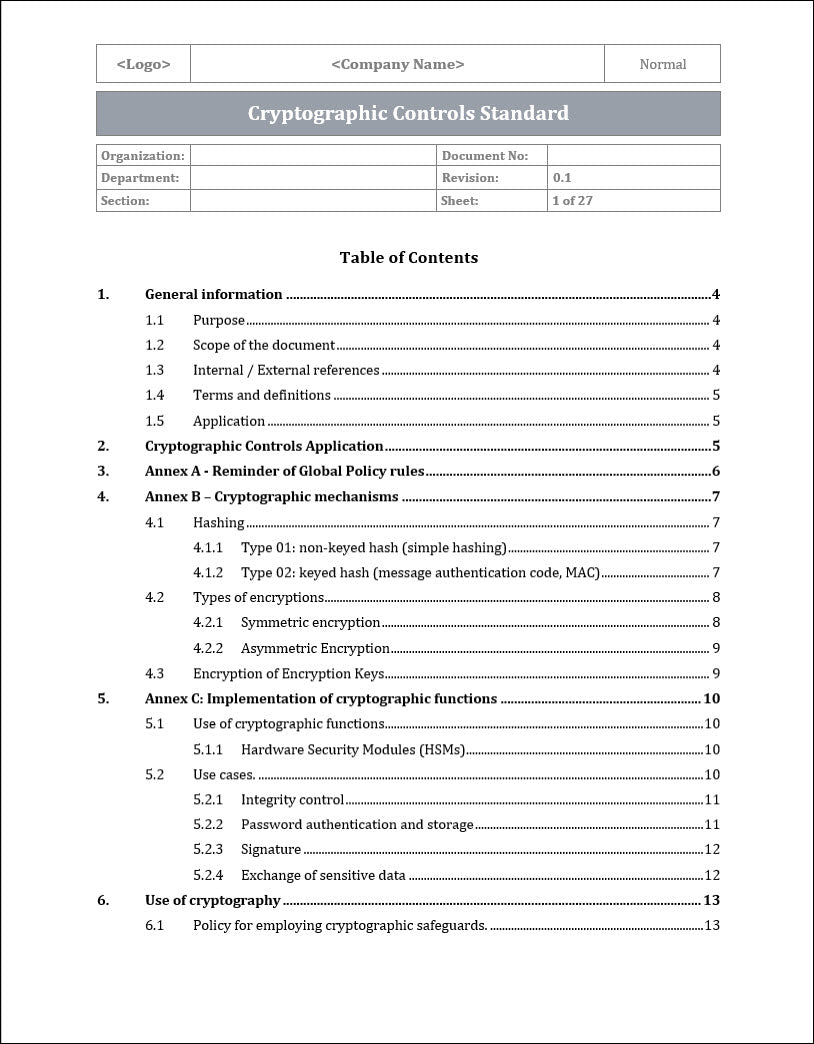 ISO 27001:2022 - Cryptographic Controls Policy Template