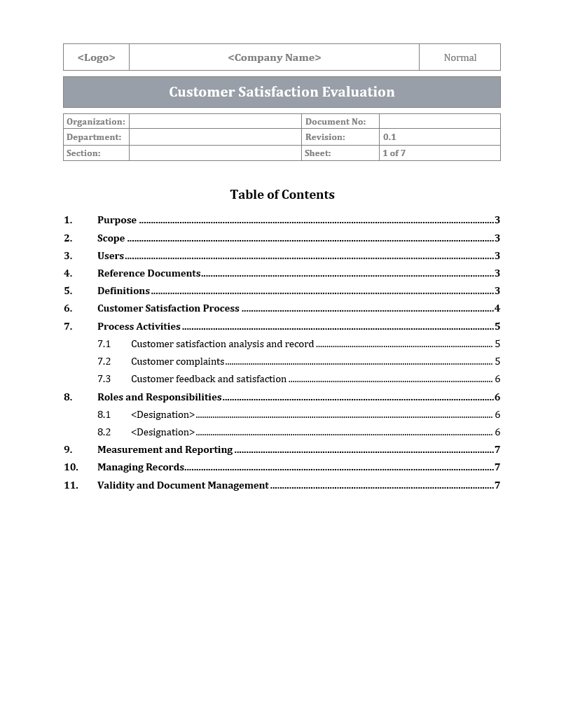 ISO 9001:QMS Customer Satisfaction Evaluation Template