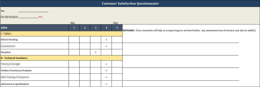 ISO 9001:QMS Customer Satisfaction Questionnaire Template