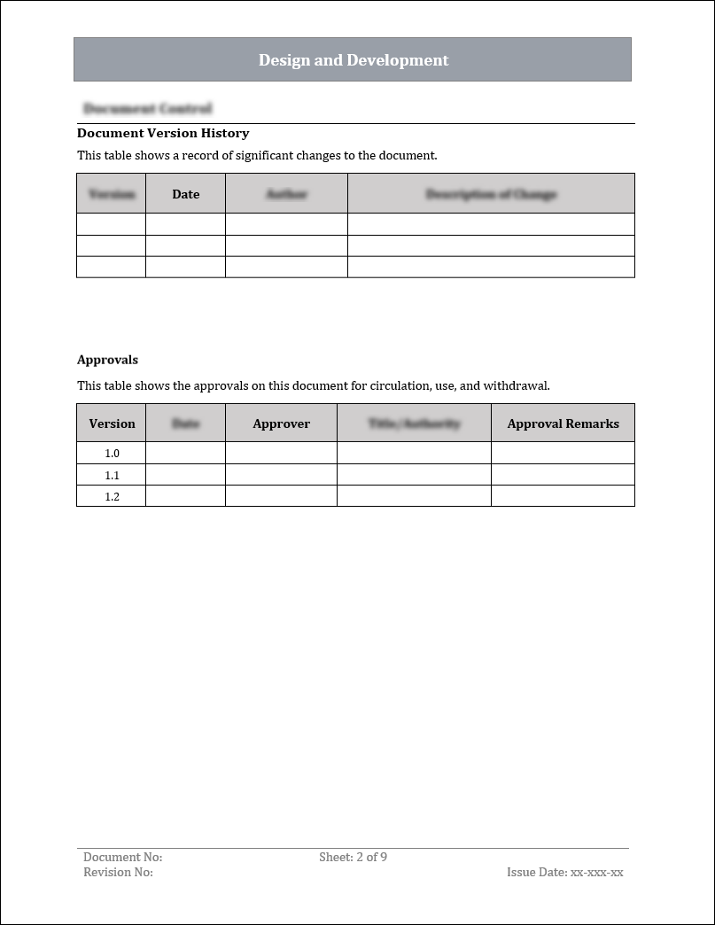 ISO 9001:QMS Design and Development Template