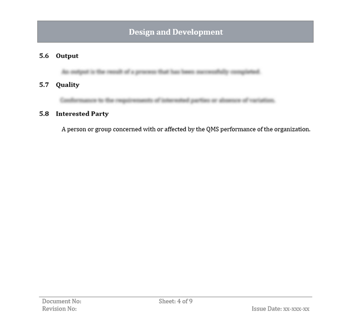 ISO 9001:QMS Design and Development Template