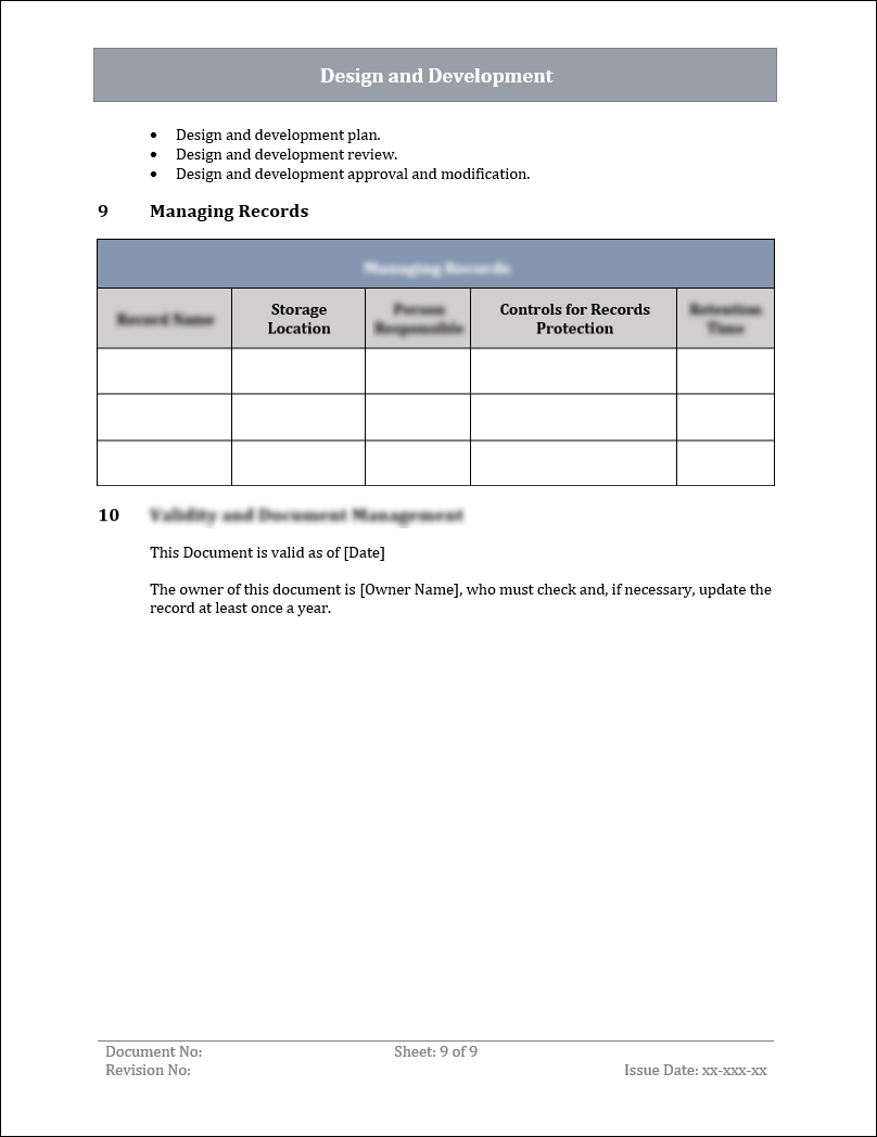 ISO 9001:QMS Design and Development Template