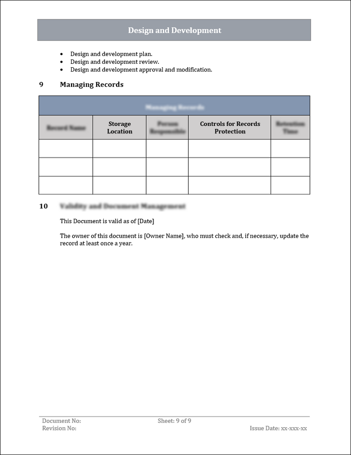 ISO 9001:QMS Design and Development Template