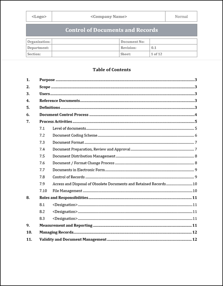 ISO 9001: QMS Document Control Procedure