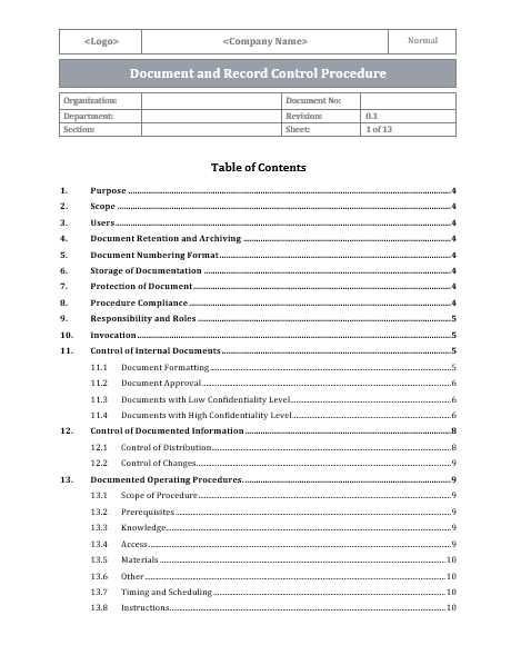 ISO 27001 Document And Record Control Procedure