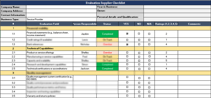 ISO 9001: Evaluation Supplier Checklist Template