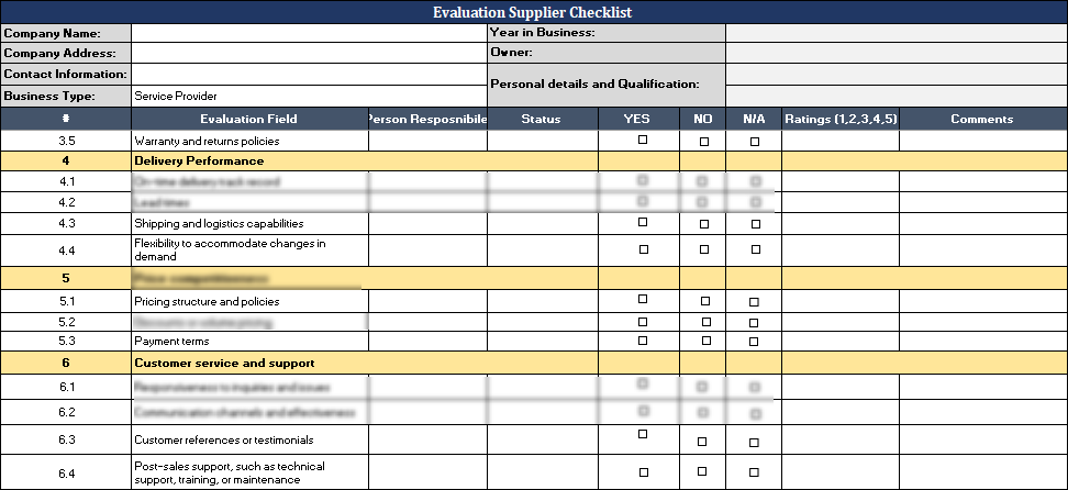 ISO 9001: Evaluation Supplier Checklist Template