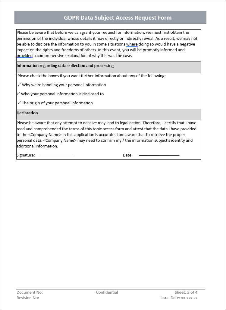 GDPR Data Subject Access Request Form Template