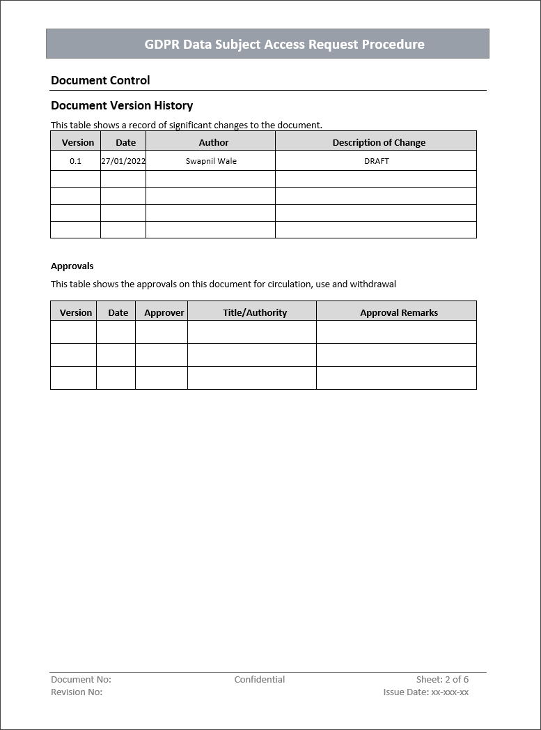 GDPR Data Subject Access Request Procedure Template