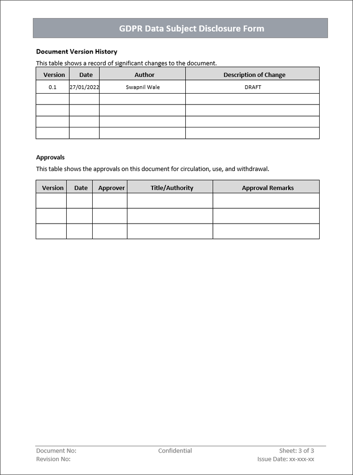 GDPR Data Subject Disclosure Form Template