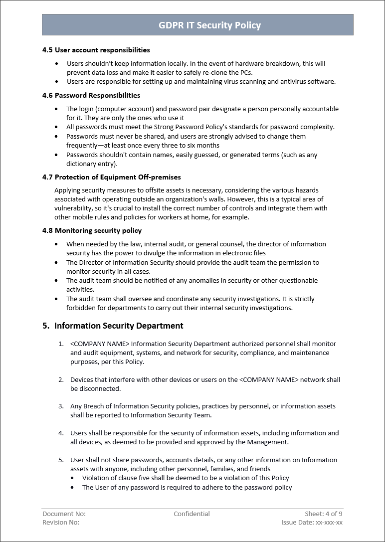 GDPR IT Security Policy Template