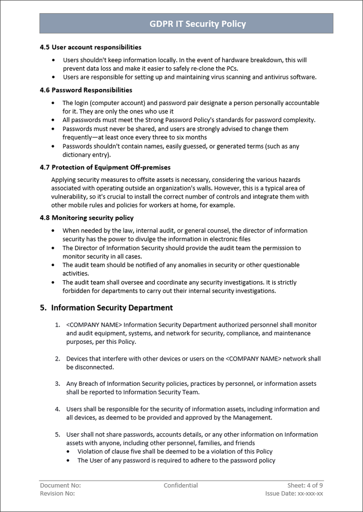 GDPR IT Security Policy Template