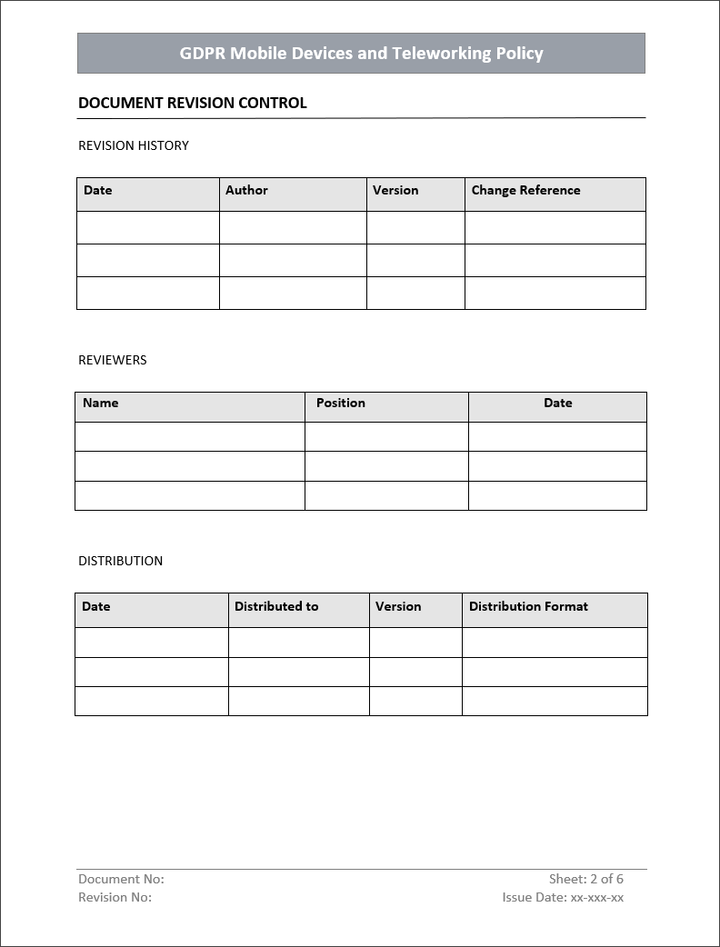 GDPR Mobile Devices and Teleworking Policy Template