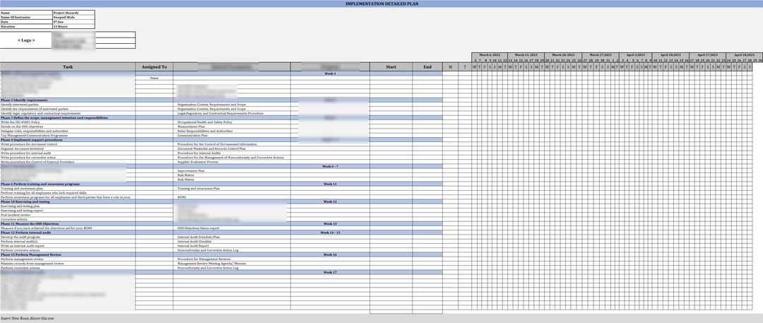 ISO 45001 Implementation Detailed Plan Template