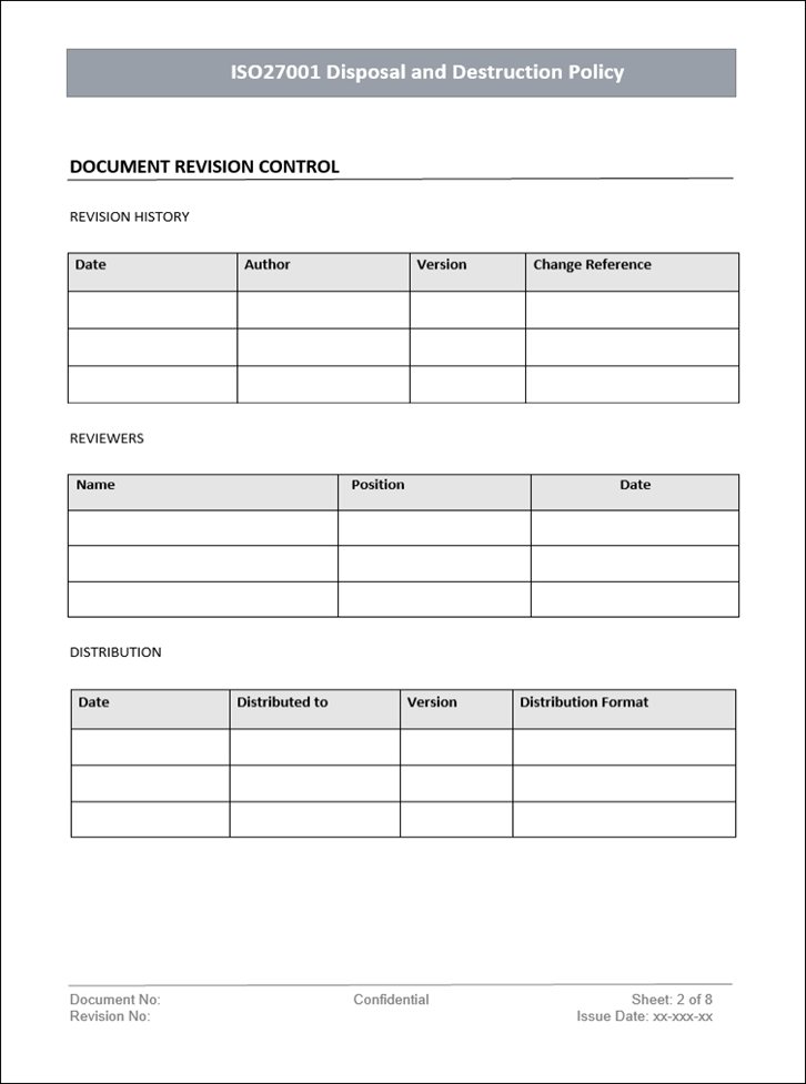 Disposal and destruction policy