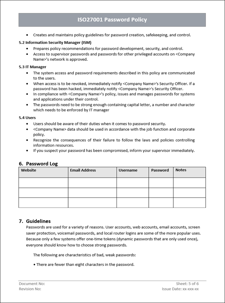 Password policy, Password log