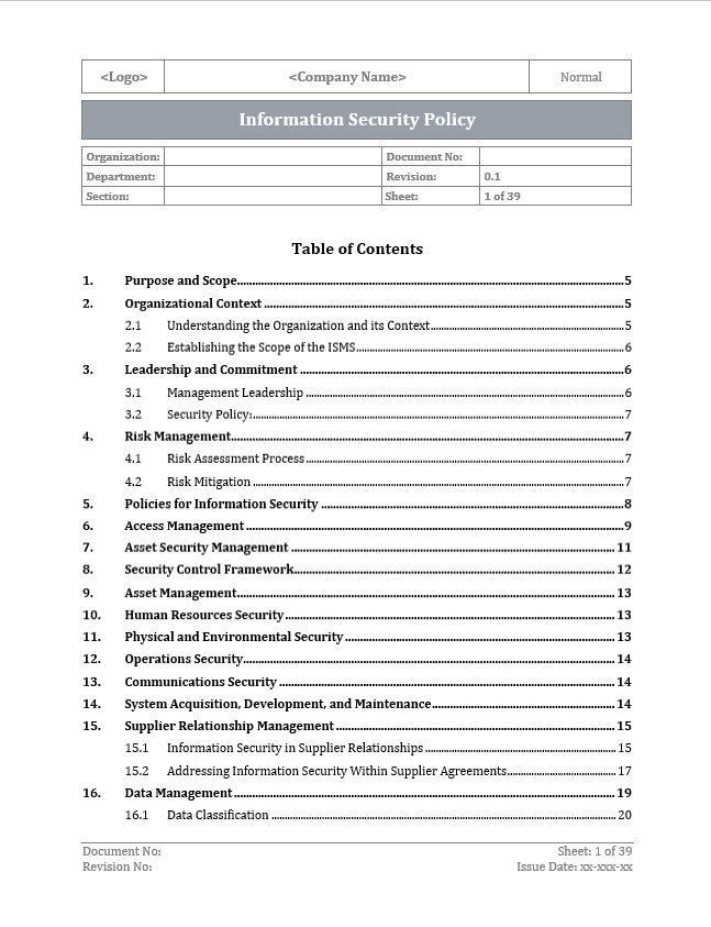 ISO 27001 Information Security Policy Template