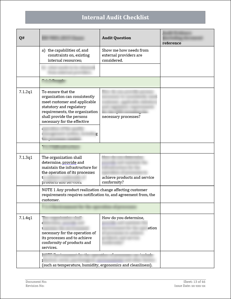 ISO 9001: QMS Internal Audit Checklist (Word)