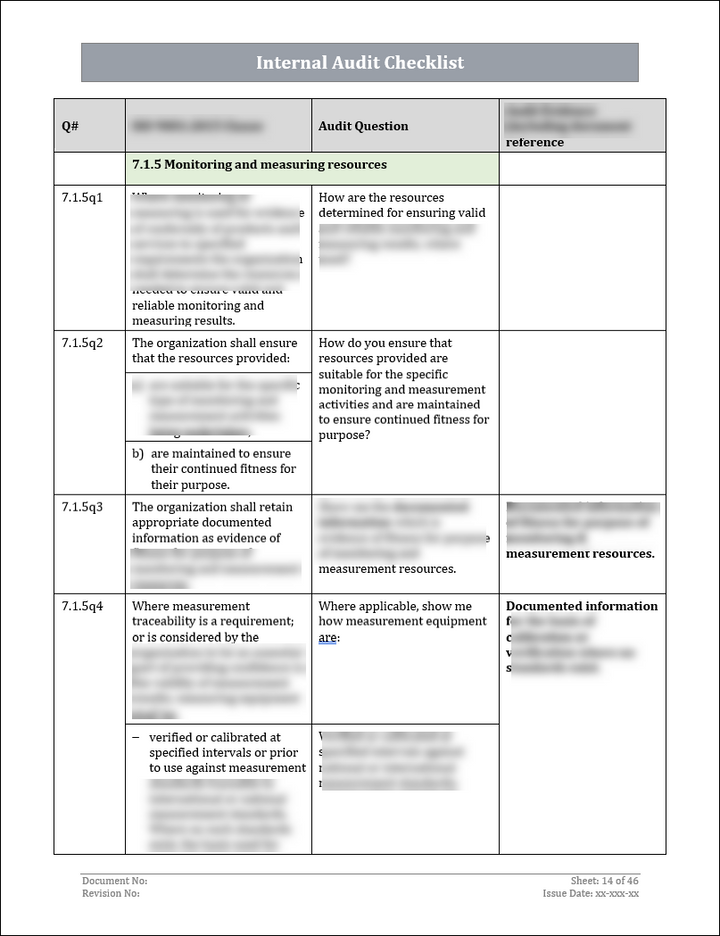 ISO 9001: QMS Internal Audit Checklist (Word)