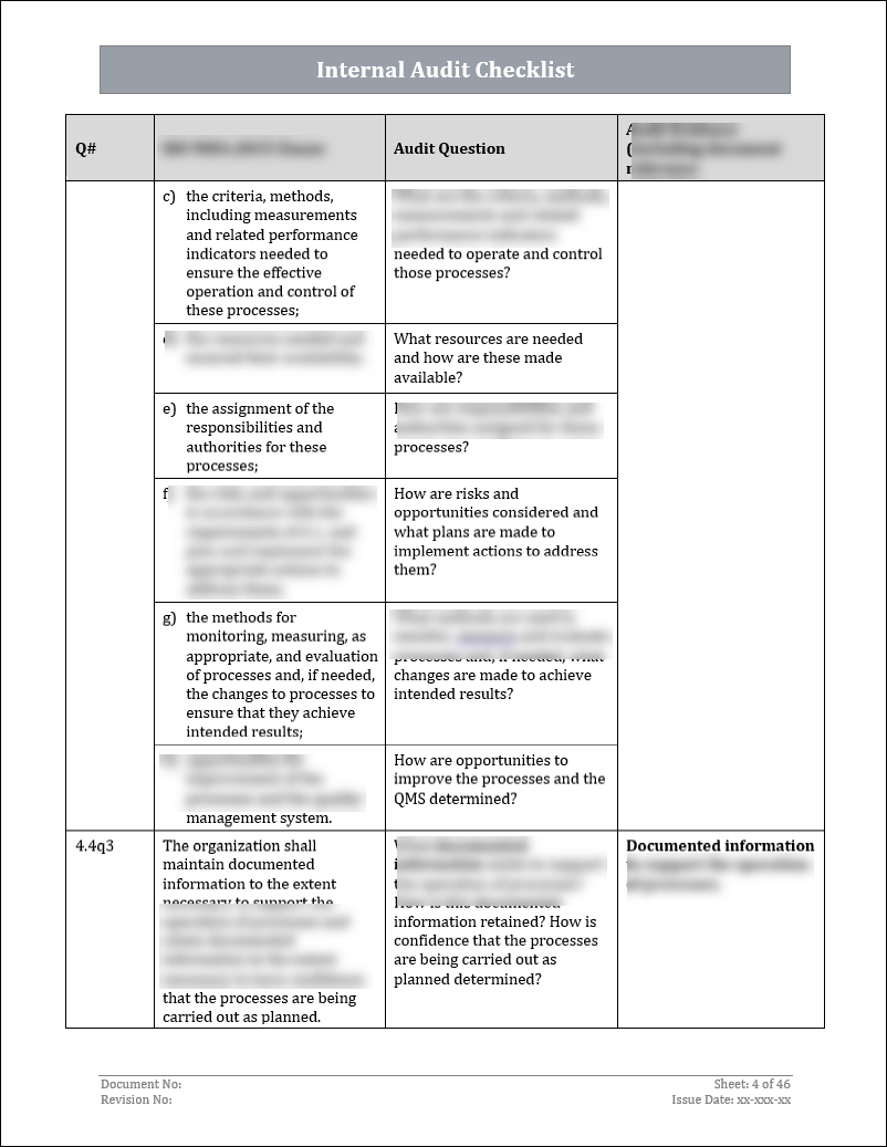 ISO 9001: QMS Internal Audit Checklist (Word)