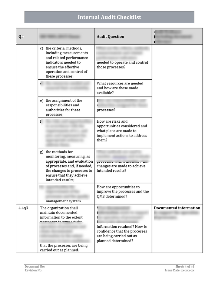 ISO 9001: QMS Internal Audit Checklist (Word)