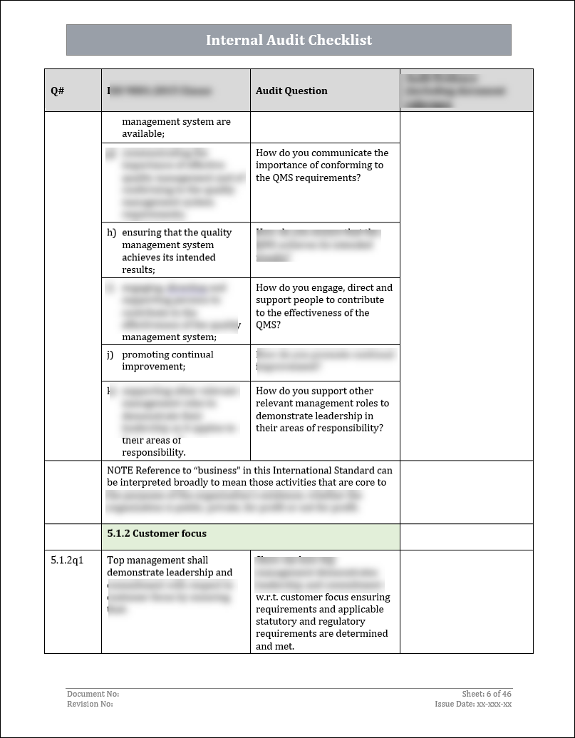 ISO 9001: QMS Internal Audit Checklist (Word)