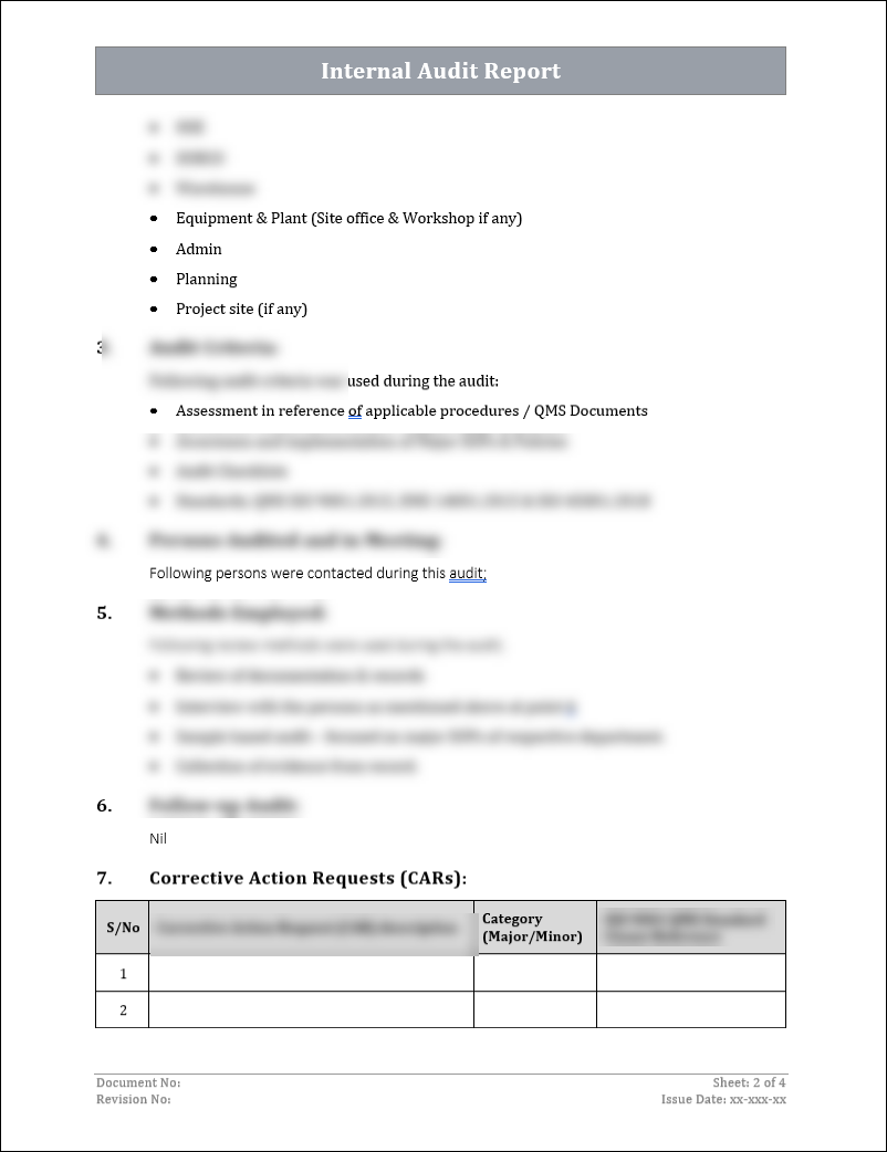 ISO 9001: QMS Internal Audit Report