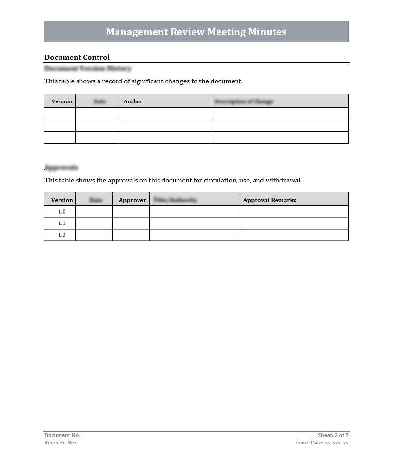 ISO 9001:QMS Management Review Meeting Template