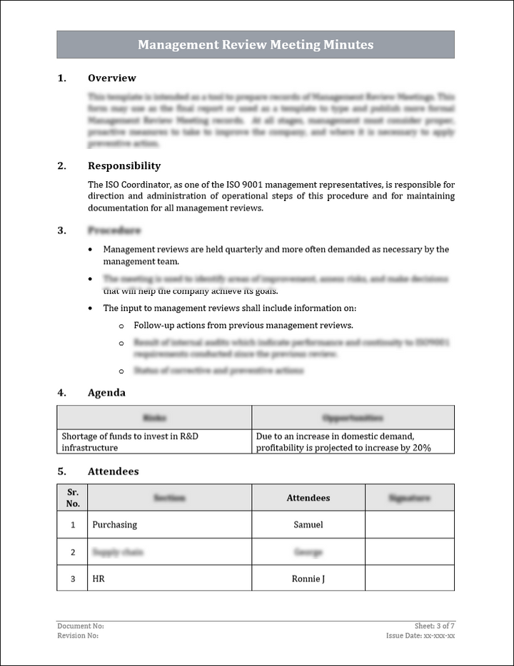 ISO 9001:QMS Management Review Meeting Template