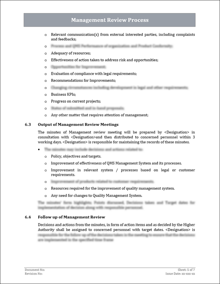 ISO 9001:QMS Management Review Process Template