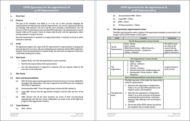 GDPR Agreement for the Appointment of an EU Representative Template